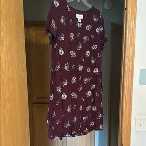 Casual Corner Burgundy Floral v neck Mini Dress